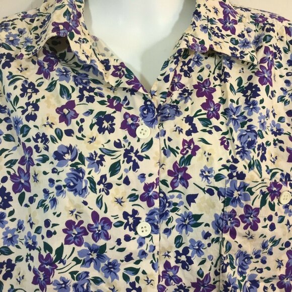 Honors Womens Cream Blue Floral Long Sleeve Button Front Blouse Top Size Large - Picture 7 of 12